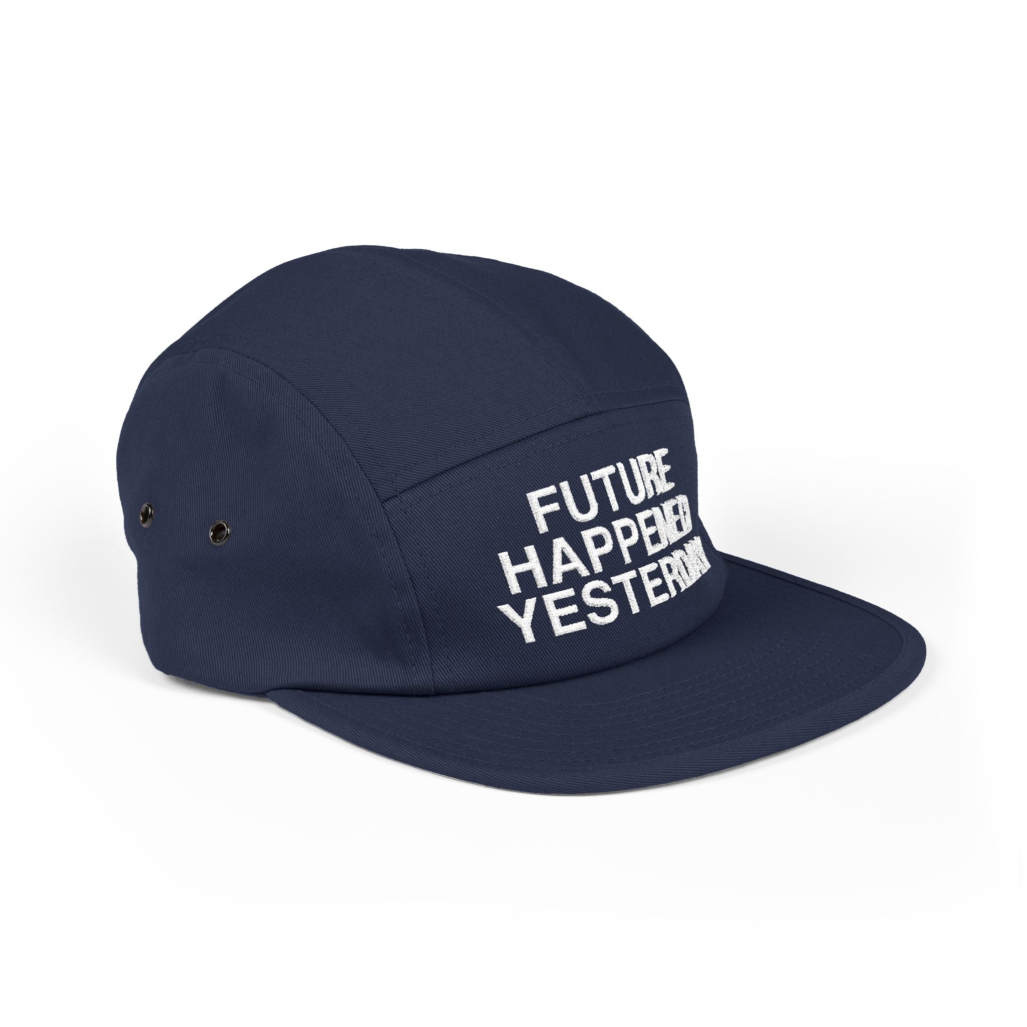 Camo 5-Panel Cap — Embroidered “Future Happened Yesterday”