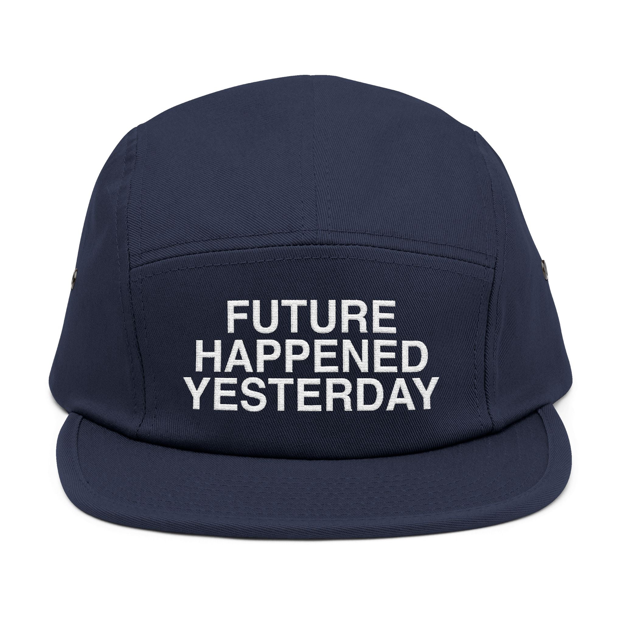 Camo 5-Panel Cap — Embroidered “Future Happened Yesterday”