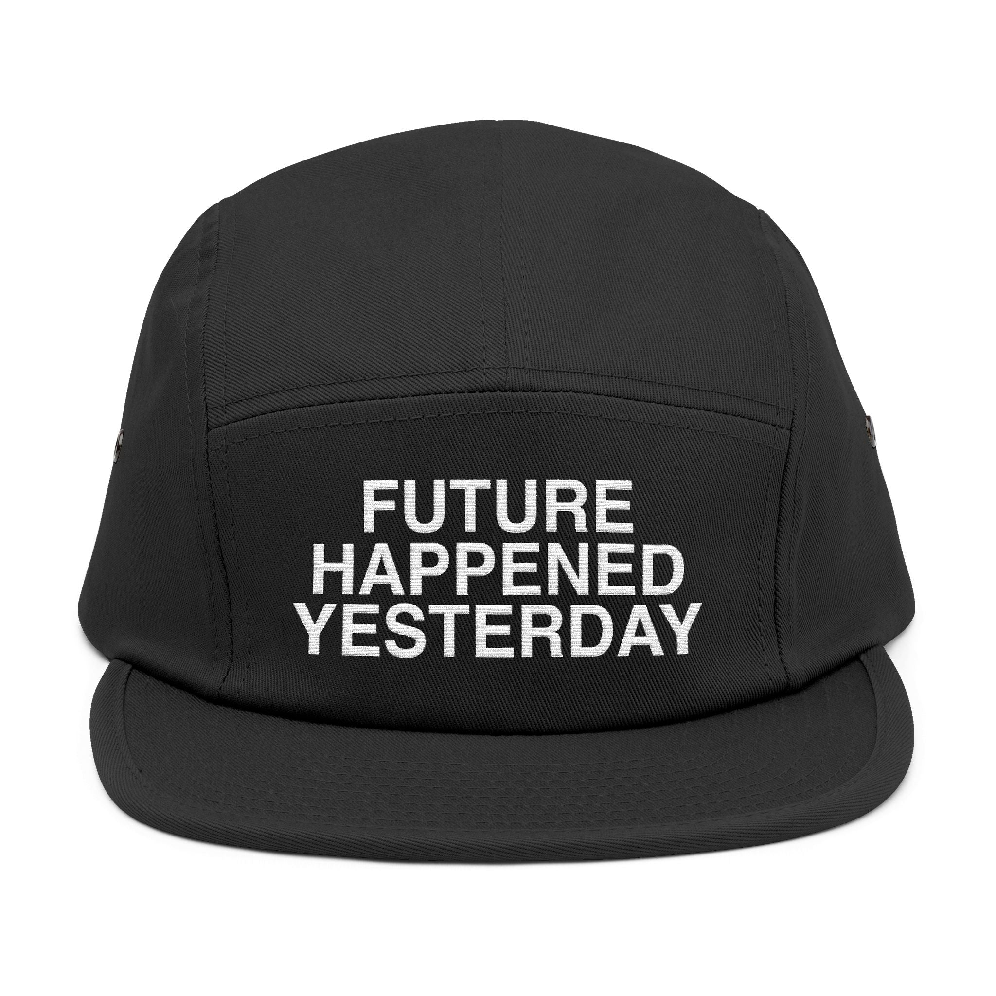 Camo 5-Panel Cap — Embroidered “Future Happened Yesterday”