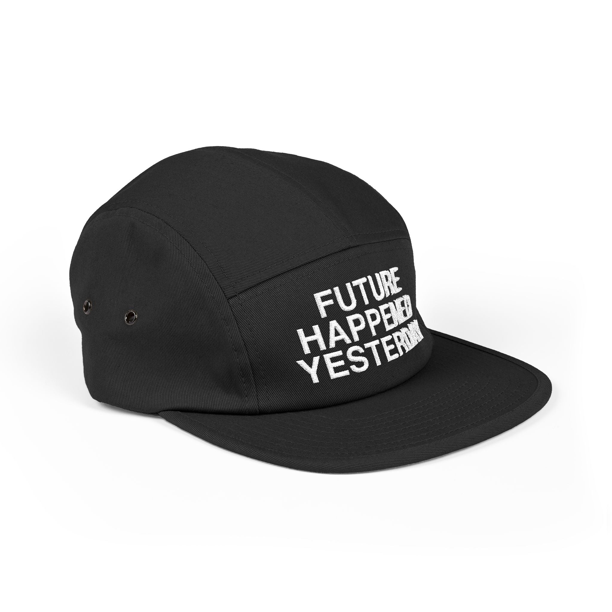 Camo 5-Panel Cap — Embroidered “Future Happened Yesterday”
