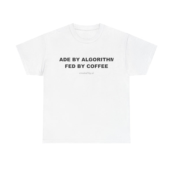 Made By Algorithms Fed By Coffee — White Tee